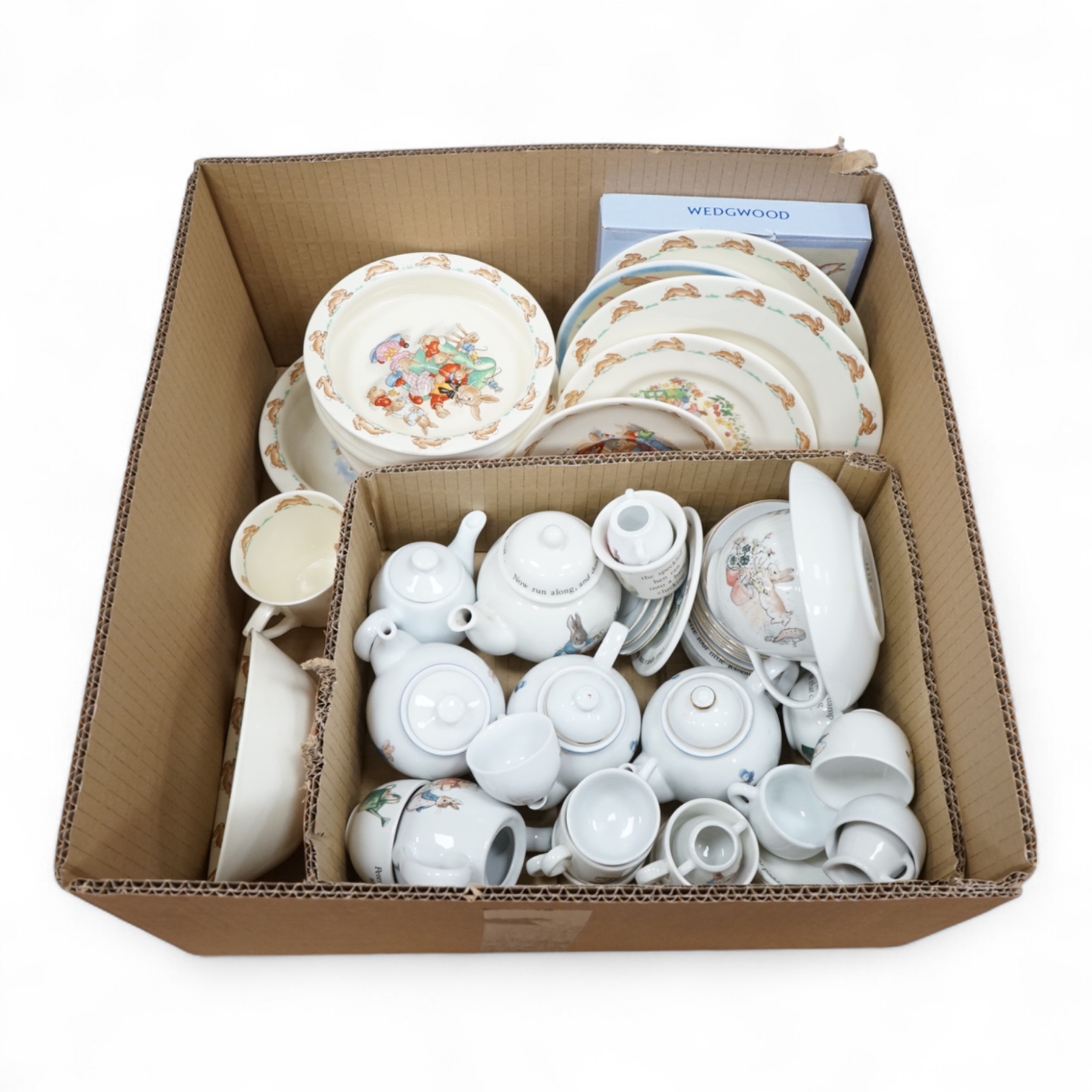 A collection of ‘Bunnykins’ dolls teaware and similar child’s breakfast ware, bowls 15cm diameter